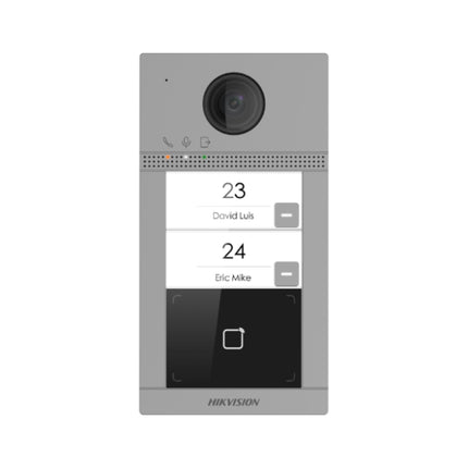 Hikvision DS-KV8213-WME1 flush mount 2-button villa door station with a sleek recessed aluminium alloy trim