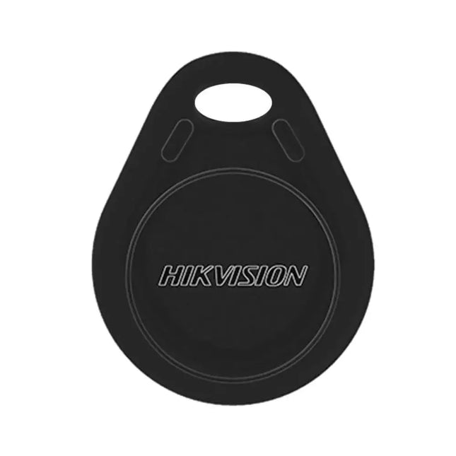 Hikvision DS-PT-M1 contactless key fob attached to keyring for AX PRO arming and disarming
