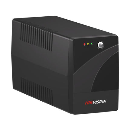 Hikvision DS-UPS600-R-AUS 600VA/360W backup UPS front view showing LED status indicators.