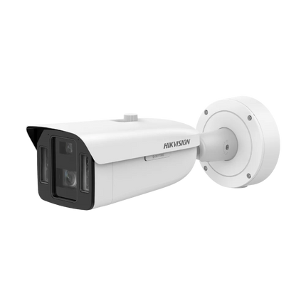 Hikvision dual channel camera showing 8-32mm zoom lens and overview lens