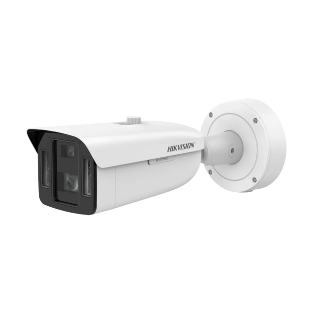 Hikvision dual channel camera showing 8-32mm zoom lens and overview lens