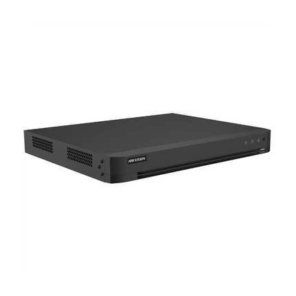 Hikvision iDS-7216HUHI-M2/XT 16CH AcuSense Turbo HD DVR interior showing dual SATA HDD bays — supports up to 12 TB per drive for 24 TB total onboard storage, ideal for extended retention of hybrid analogue and IP camera footage