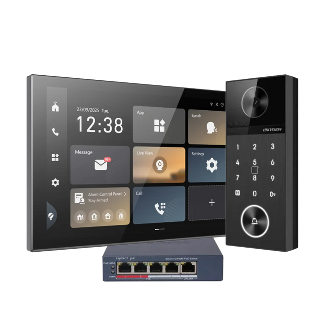 Complete Hikvision keypad intercom system with PoE switch smart access control Australia