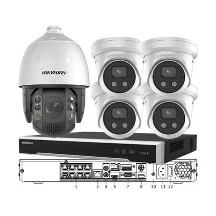 Hikvision 5-Camera PTZ Auto-Tracking CCTV Kit — 1 PTZ + 4 AcuSense Turrets + 8CH NVR