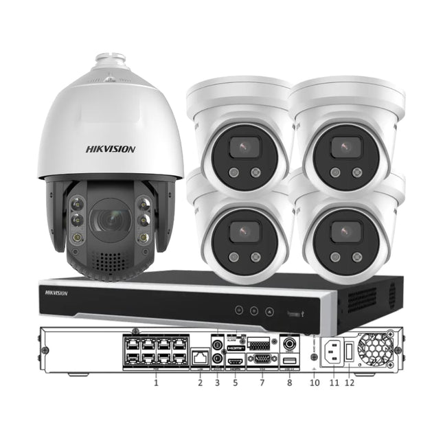 Hikvision 5-Camera PTZ Auto-Tracking CCTV Kit — 1 PTZ + 4 AcuSense Turrets + 8CH NVR