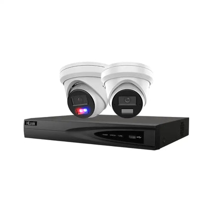 HiLook 4-Camera 6MP Security Kit - 1 Active Deterrence Strobe Cameras, 1 AI Turrets, and 4 Channel PoE NVR.