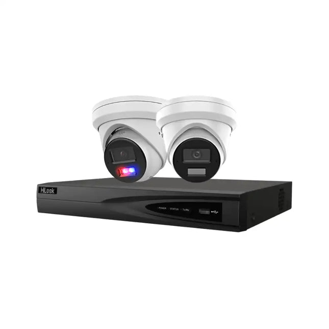 HiLook 4-Camera 6MP Security Kit - 1 Active Deterrence Strobe Cameras, 1 AI Turrets, and 4 Channel PoE NVR.