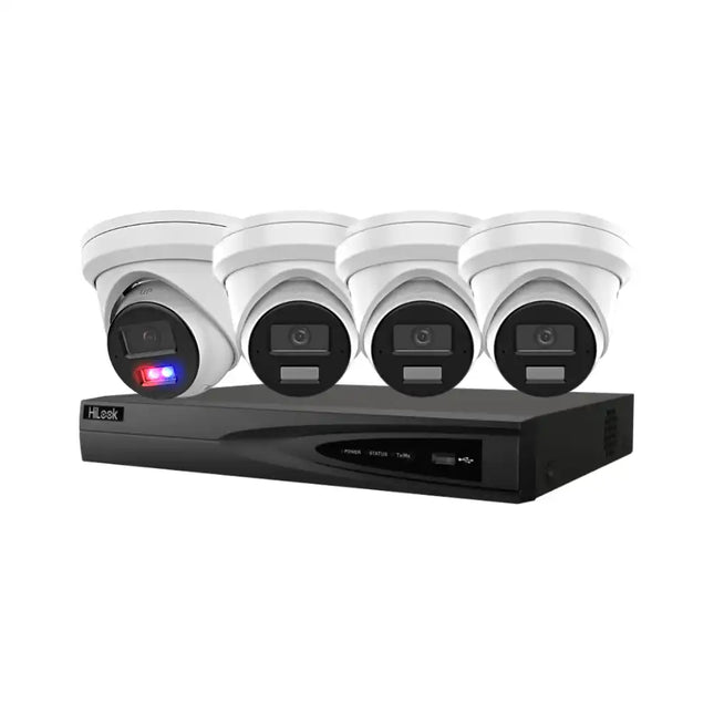 HiLook 4-Camera 6MP Security Kit - 1 Active Deterrence Strobe Cameras, 2 AI Turrets, and 8-Channel PoE NVR.