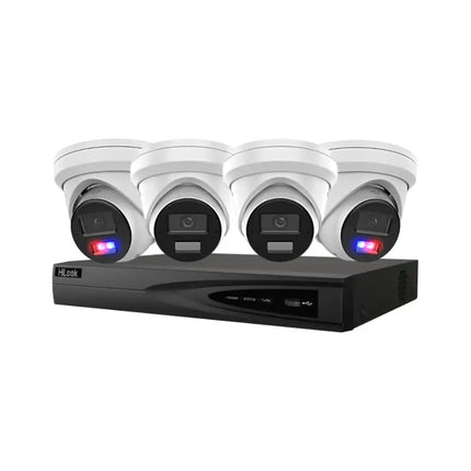 HiLook 4-Camera 6MP Security Kit - 2 Active Deterrence Strobe Cameras, 2 AI Turrets, and 8-Channel PoE NVR.