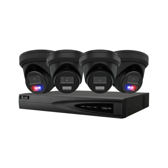 HiLook 6MP 4-Camera Security Kit in Black with Active Deterrence and NVR