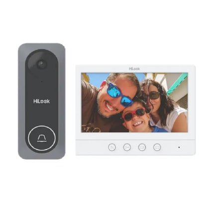 HiLook HA-KIT-A2 4-Wire Video Intercom Kit including outdoor door station and 7-inch indoor monitor display.