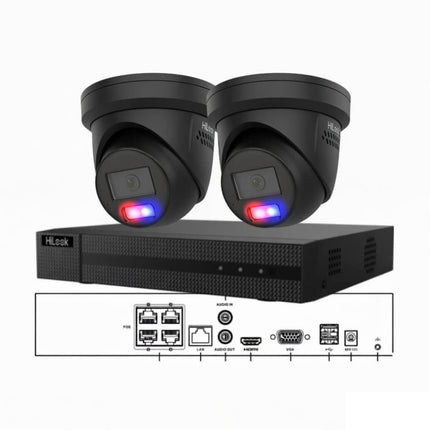 HiLook IPC-T269H-MU/SL 2-camera 6MP ColorVu turret CCTV kit with 4-channel 4K NVR — available in black — CCTV Guru Australia