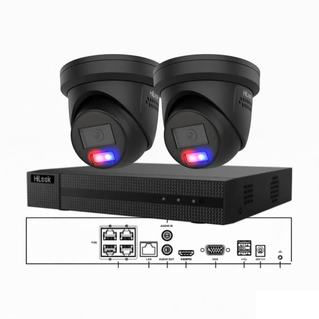 HiLook IPC-T269H-MU/SL 2-camera 6MP ColorVu turret CCTV kit with 4-channel 4K NVR — available in black — CCTV Guru Australia