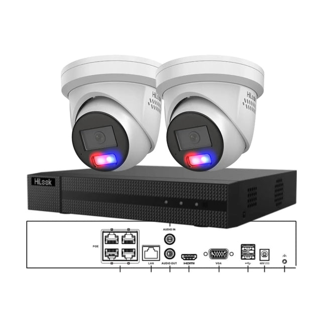 HiLook IPC-T269H-MU/SL 2-camera 6MP ColorVu turret CCTV kit with 4-channel 4K NVR — available in white — CCTV Guru Australia