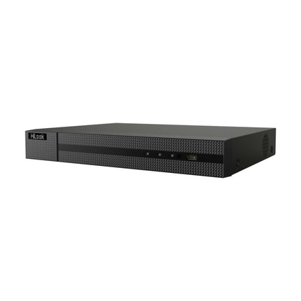 Front panel view of the HiLook NVR-108MH-C/8P 8-channel 4K Network Video Recorder chassis fitted with a 4TB surveillance hard drive.