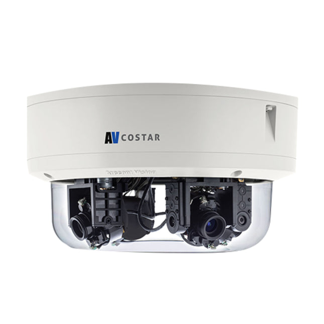 IDIS AV20576RS ConteraIP Omni LX RS 20MP multi-sensor panoramic IP network dome camera featuring four remote-adjustable motorized gimbals.