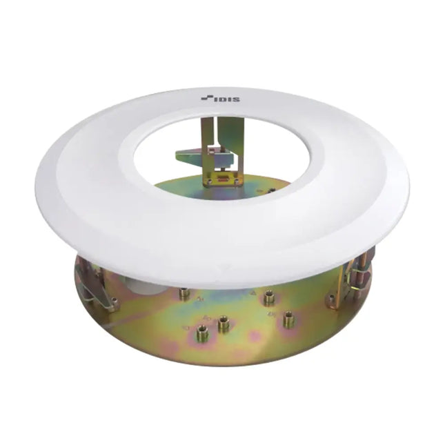 IDIS DA-FM1500 architectural ceiling flush mount in matte white, designed for low-profile indoor dome camera installations.