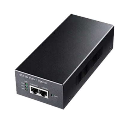 Front view of the IDIS DA-PI PoE400 Single Port 90W High-PoE Injector showing RJ45 ports and status indicators.
