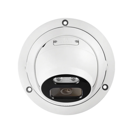 Close-up front view of IDIS DC-D2511WER-V2 5MP network dome camera showing Sony Starvis IMX335 sensor, 2.8mm F1.6 lens and dual high-power IR LEDs