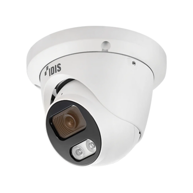 Side angled view of IDIS DC-D2511WER-V2 vandal-proof IP67 IK10 5MP dome camera with 2.8mm wide-angle fixed lens and 20m smart IR for outdoor use