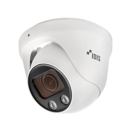 Side angled view of IDIS DC-D2531WER-V2 vandal-proof IP67 IK10 5MP turret camera with 2.7-13.5mm motorised lens and 25m smart IR for outdoor surveillance