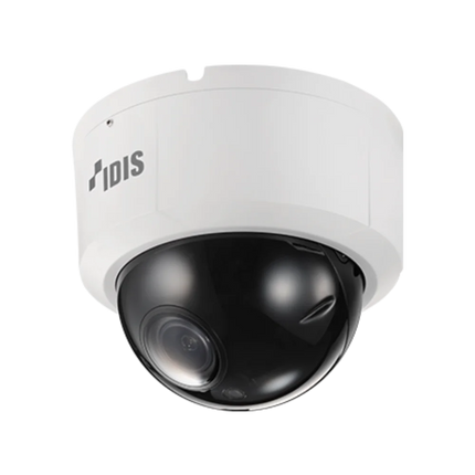 Side angled view of IDIS DC-D2531WR-V2 vandal-proof IP67 IK10 5MP dome camera with 2.7-13.5mm motorised lens, IR-pass black bubble and 25m smart IR