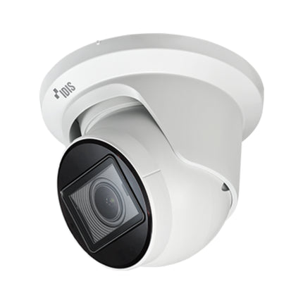 High-resolution commercial office interior setup displaying the IDIS 5MP varifocal security camera mounted to a ceiling tile grid.