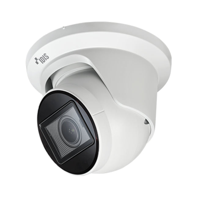 High-resolution commercial office interior setup displaying the IDIS 5MP varifocal security camera mounted to a ceiling tile grid.
