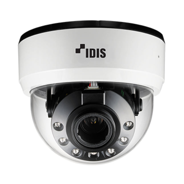 IDIS DC-D4536RX 5MP indoor network dome camera showcasing its clean surface-mount chassis and motorized varifocal lens assembly.
