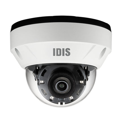 IDIS DC-D4811WRX 8MP 4K UHD vandal-resistant network dome camera featuring an ultra-compact ruggedized chassis and wide-angle fixed optics.