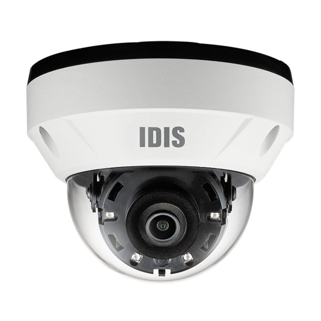 IDIS DC-D4811WRX 8MP 4K UHD vandal-resistant network dome camera featuring an ultra-compact ruggedized chassis and wide-angle fixed optics.