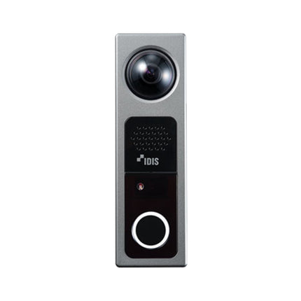 IDIS DC-I6212WRX-Silver professional 2MP IP video intercom door station in premium metallic silver finish featuring its wide-angle fisheye lens.