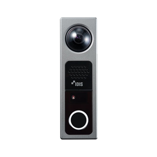 IDIS DC-I6212WRX-Silver professional 2MP IP video intercom door station in premium metallic silver finish featuring its wide-angle fisheye lens.