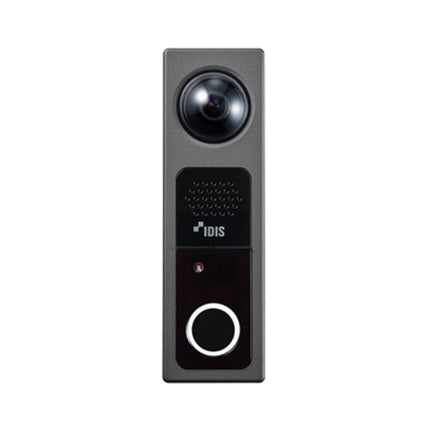 IDIS DC-I6212WRX-Titanium professional 2MP IP video intercom door station in premium metallic silver finish featuring its wide-angle fisheye lens.