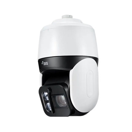 Structural deployment of the IDIS DC-S6286HRXL PTZ dome displaying powerful 350m long-range night vision capability.