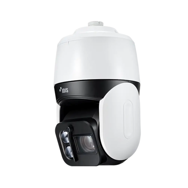 Structural deployment of the IDIS DC-S6286HRXL PTZ dome displaying powerful 350m long-range night vision capability.