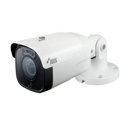 IDIS DC-T4536HRX 5MP network bullet camera featuring a 3-10mm motorized varifocal lens system and a heavy-duty IP67 weather-shielded housing.