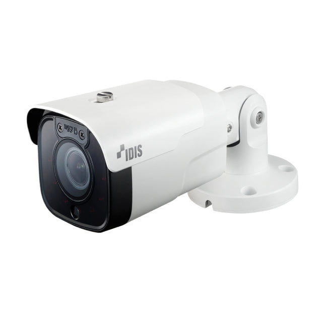 IDIS DC-T4536HRX 5MP network bullet camera featuring a 3-10mm motorized varifocal lens system and a heavy-duty IP67 weather-shielded housing.