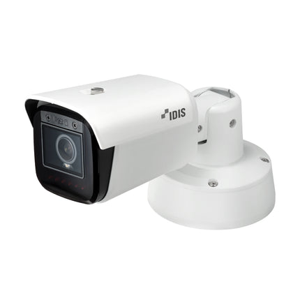 Front view of the IDIS DC-T6631WRA 6MP AI IR Bullet Camera highlighting its powerful infrared lens housing and robust commercial construction.