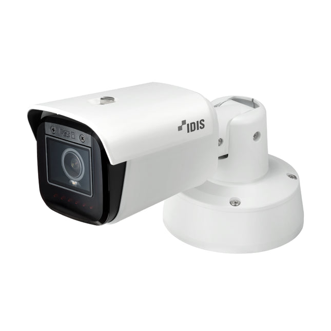 Front view of the IDIS DC-T6631WRA 6MP AI IR Bullet Camera highlighting its powerful infrared lens housing and robust commercial construction.