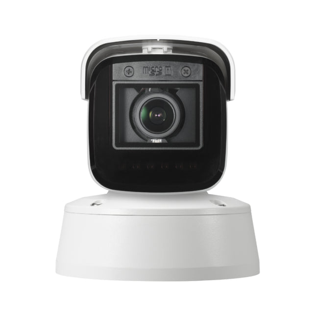 Side angle profile view of the IDIS DC-T6631WRA network security camera mounted outdoors on a commercial building wall.