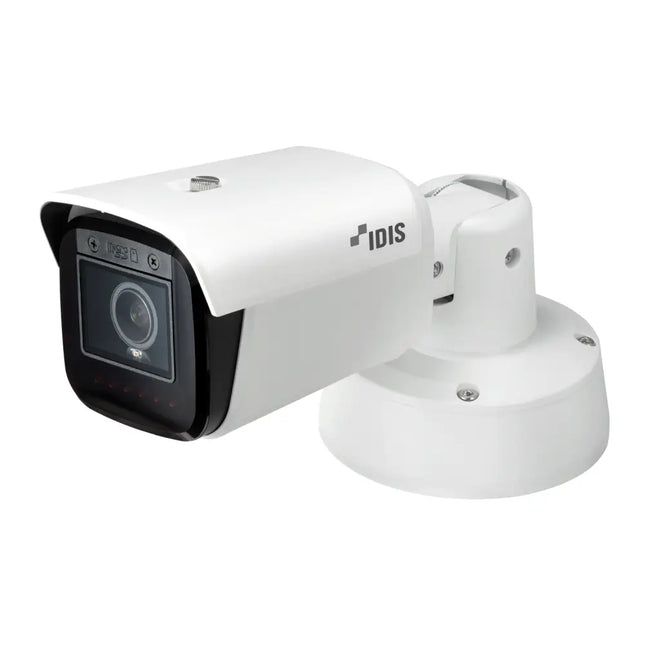 IDIS DC-T6831WRA 8MP 4K Edge AI Plus security bullet camera front perspective highlighting the motorized vari-focal lens profile.