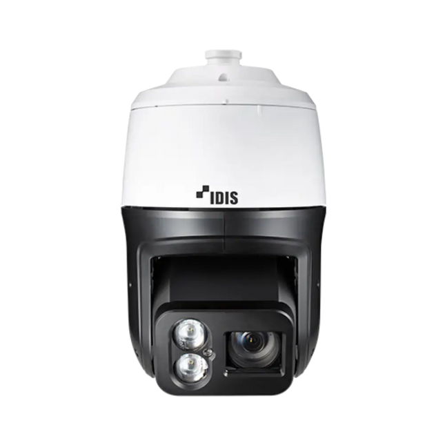 IDIS DC-Y6516WRX 5MP vandal-resistant network IR fisheye security camera showcasing its low-profile panoramic dome design.