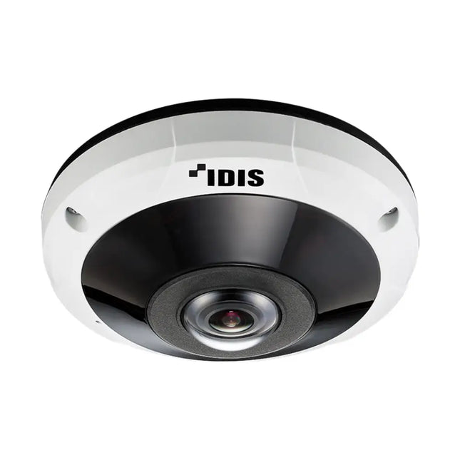 Front view of the IDIS DC-Y6516WRX 5MP Vandal-Resistant IR Fisheye Camera featuring its wide-angle panoramic 360-degree lens bubble housing.