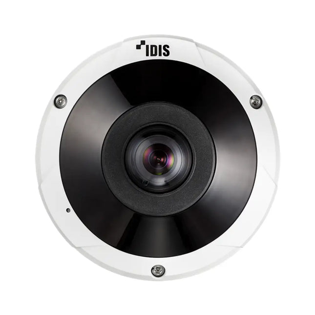 Ceiling-mounted IDIS DC-Y6516WRX 360-degree panoramic security camera providing wide-area coverage in a commercial retail lobby environment.