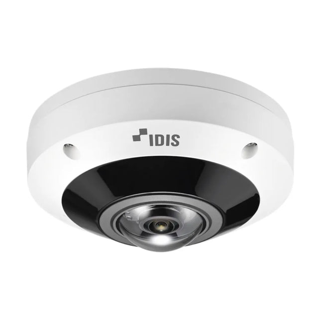 IDIS DC-Y8D11WRA 12.5MP AI panomorph IR fisheye camera featuring low-profile, vandal-resistant IK10 housing for 360-degree situational awareness.