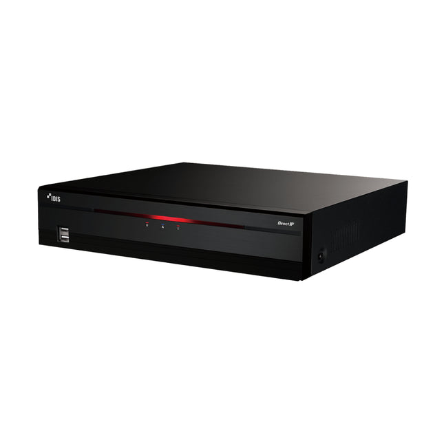 IDIS DR-2508P-A 8-channel enterprise network video recorder showing its sleek black front interface panels and status LEDs.