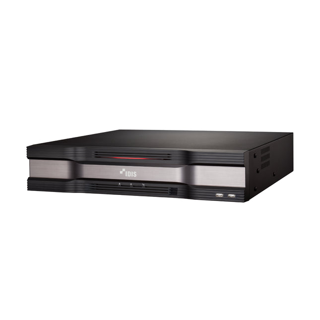 IDIS DR-6532P-A 32-channel enterprise 4K network video recorder featuring the rackmountable front bezel and diagnostic LED indicators.