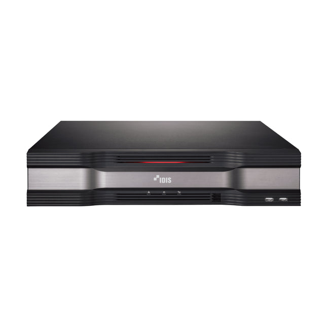 Rear layout view of the IDIS DR-6532P-A NVR detailing the 16 integrated PoE switch ports, dual HDMI outputs, and four external eSATA storage array expansion links.