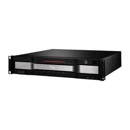 IDIS IR-310D-4TB server showing dual redundant power supplies and connectivity ports.